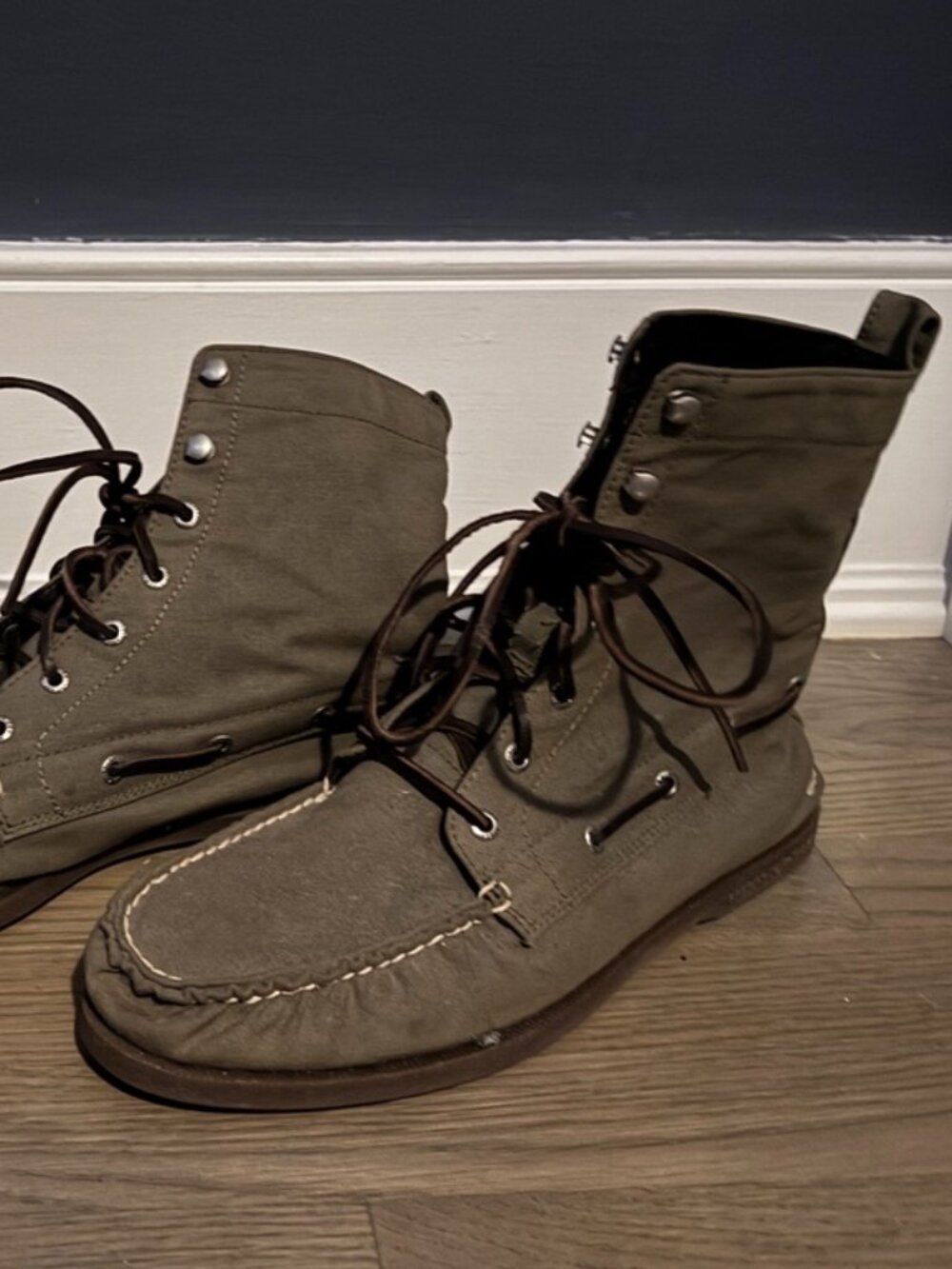 Sperry Mens Top-Sider Canvas Lace-Up Boots, Olive Green,Size 12, Great Condition - Picture 4 of 8